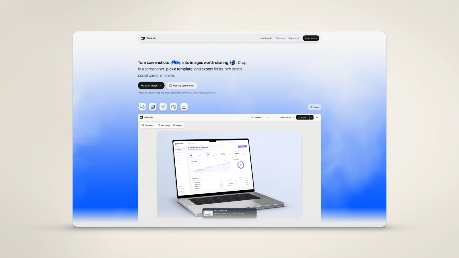 DeioLab screenshot in a clean frame on the paper background.
