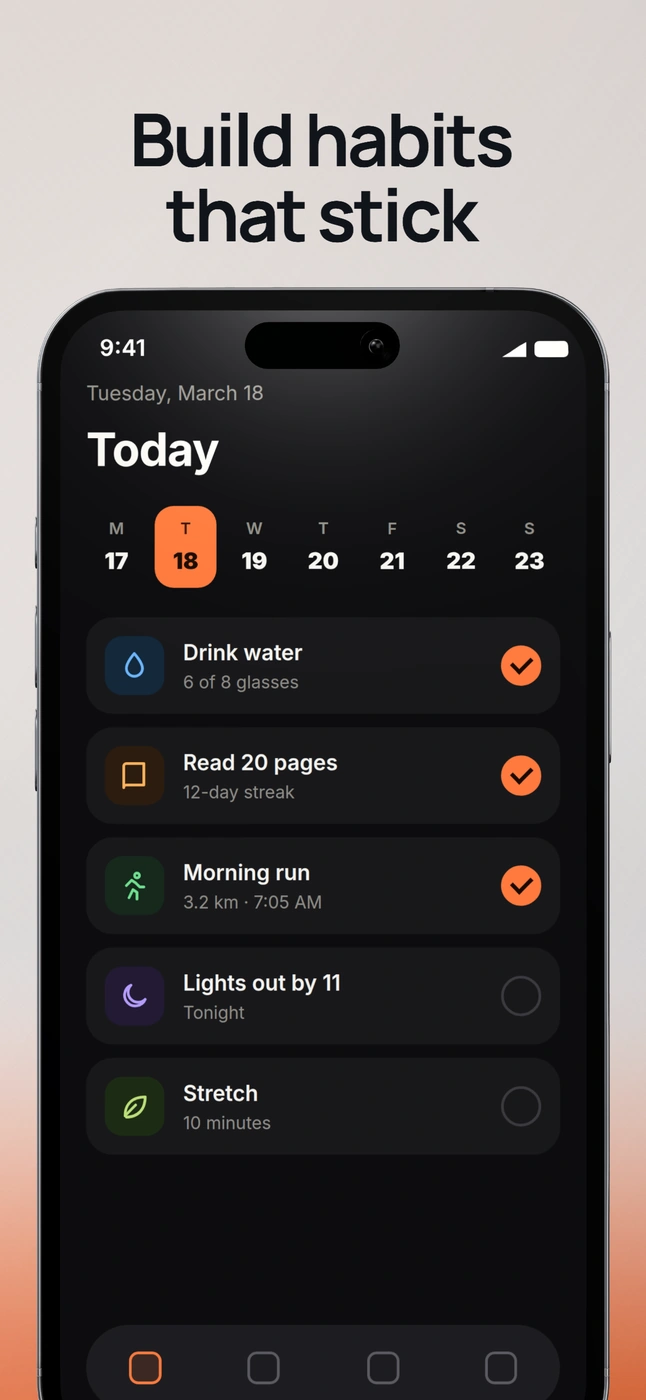 Steady, a habit tracker, slide 1: Build habits that stick