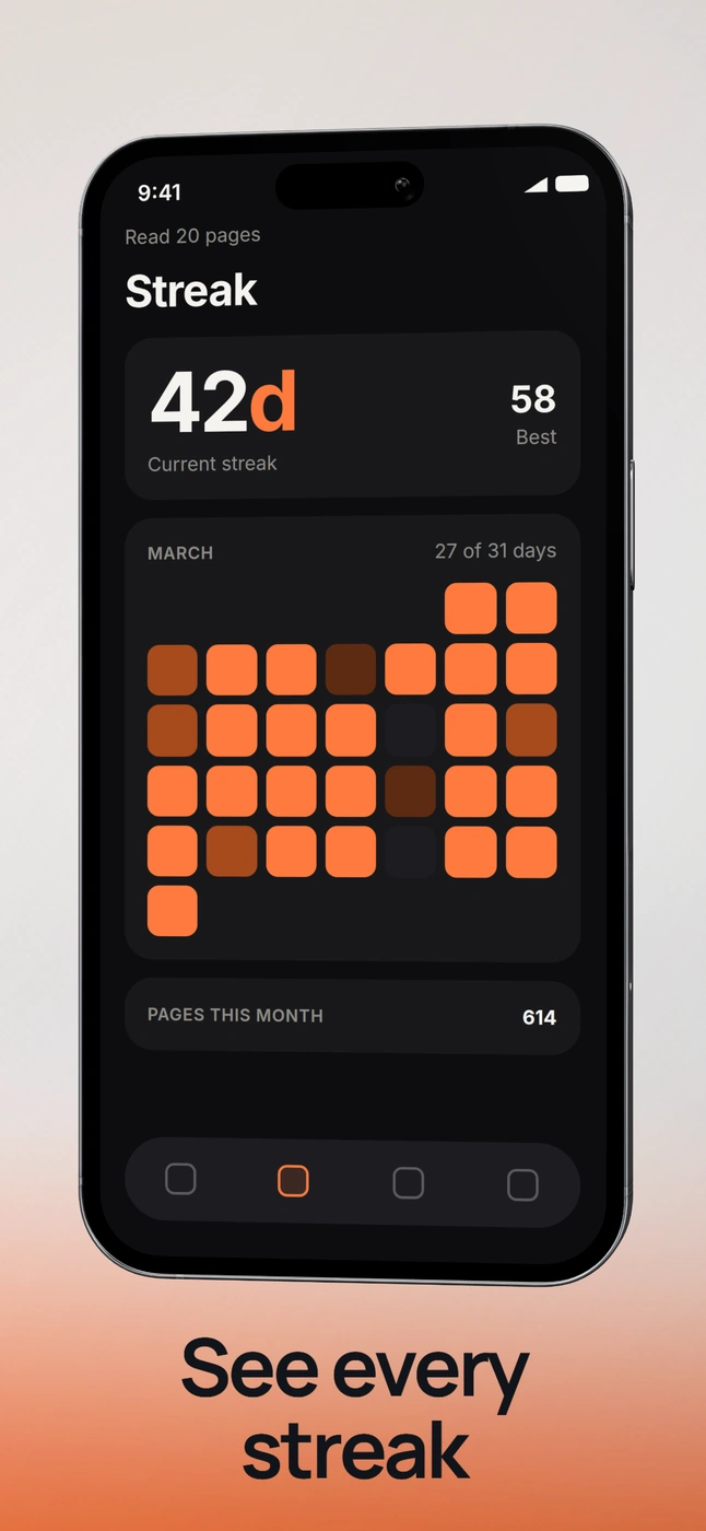 Steady, a habit tracker, slide 2: See every streak