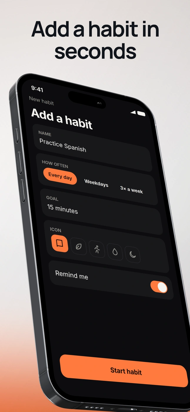 Steady, a habit tracker, slide 3: Add a habit in seconds
