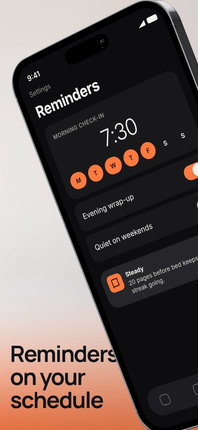 Steady, a habit tracker, slide 5: Reminders on your schedule