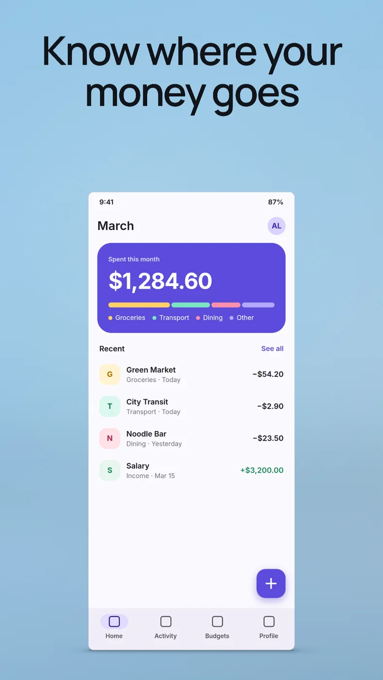 Spending overview in the fictional Penny app.