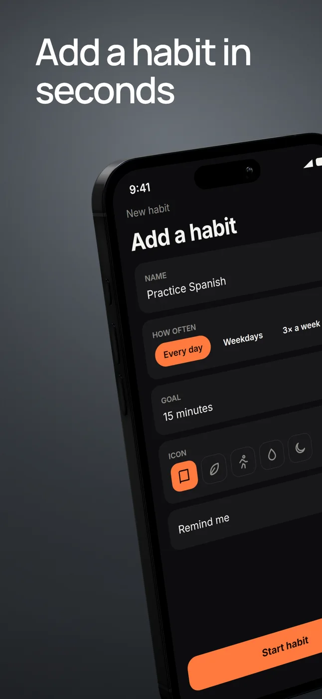 Add-habit screen shown in a close-up phone composition.